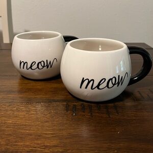 World Market White and Black Meow Mugs Never Used
